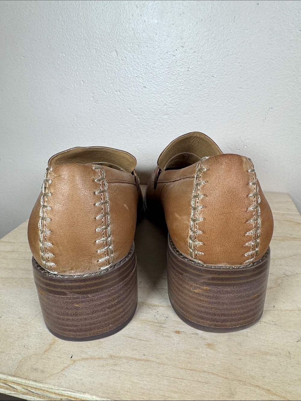 Crown Vintage Womens Leather Penny Loafers Block Heel 8M Preppy - Picture 5 of 9